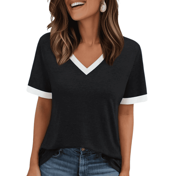 PPCHVOY Women’s V-Neck T-Shirt Summer Loose Fit Casual Soft Tops for Women Comfort Office Basic Short Sleeve S-2XL