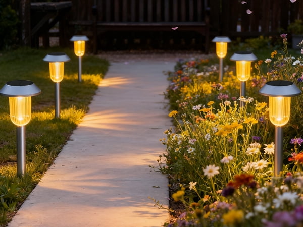 SUNLINKCO Solar Garden Lights Outdoor, 8 Pack Solar Powered Lawn Lights, 3000K Warm White, Outside Waterproof Decor Landscape Lighting, Auto On/Off, Walkway Light for Pathway, Yard, Driveway
