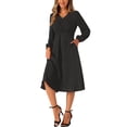 thumbnail image 2 of Vestido V de Cuello Inspire Chic para Mujeres, con Mangas Abullonadas, Vestido Midi A-Line para Fiesta de Boda, Color Negro, 2 of 5