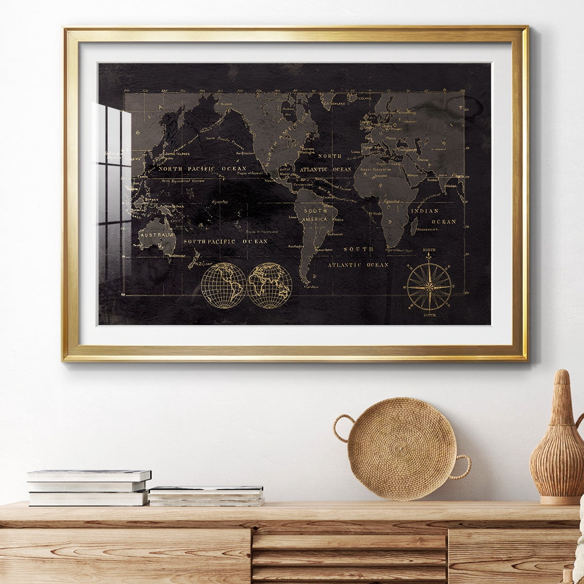 Black Gold Map Premium Framed Print - Ready to Hang