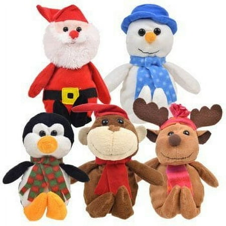 Bundle: 5 Items - 9" Plush Christmas Friends Reindeer, Santa, Snowmen, Monkeys, and Penguins
