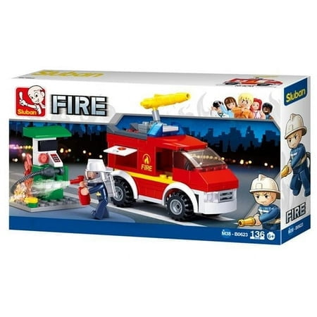 Sluban 623 Small Fire Truck   Oil Station Building Brick Kit (136 Pcs)