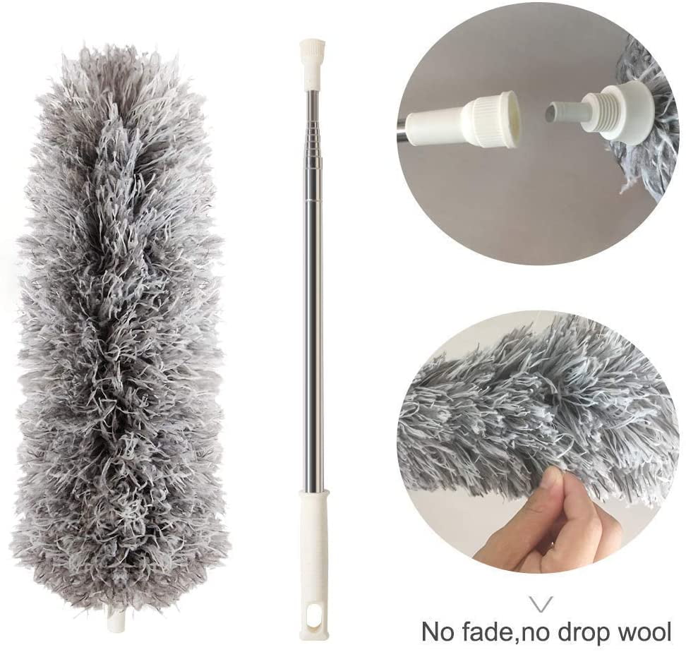 Dusters for Cleaning High Ceiling Fan, Microfiber Duster with Extension Pole 30-100 Inches, FUUNSOO Retractable Gap Dust Brush Cleaner Long Feather D