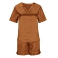 thumbnail image 5 of Sakmal Pajamas Sets for Women Gold Shorts Pant Short Sleeve Satin Solid Ruffle Girls Sleepwear, 5 of 7