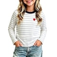 thumbnail image 2 of Kids Striped Long Sleeve Tee Crew Neck Soft Pullover, Boys Girls Heart Embroidery Relaxed Fit Shirt for Fall Casual School Daily Wear 5-6Y, 2 of 9