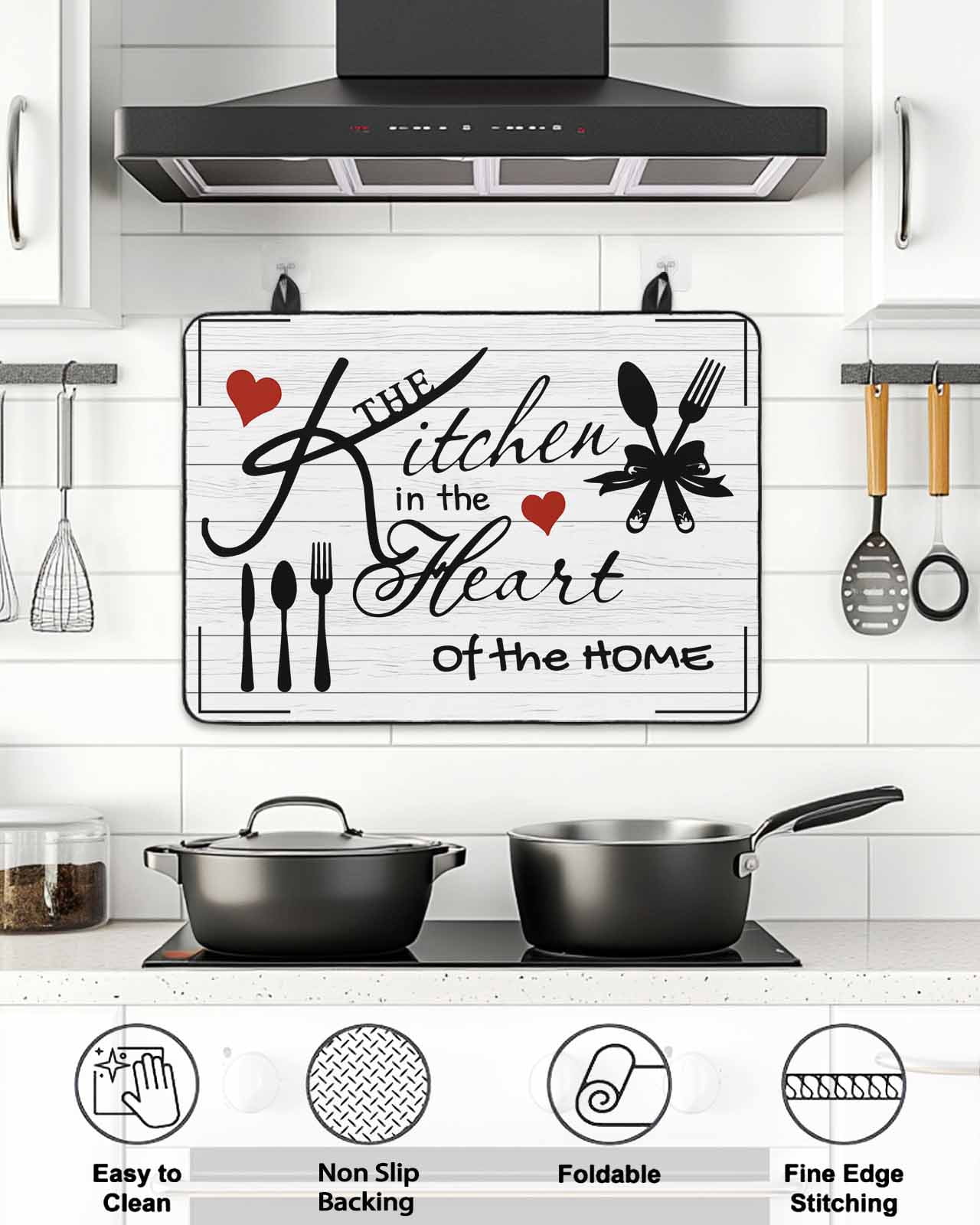 Stove Top Covers for Electric Stove, Kitchen Tableware Glass Stovetop Cover Protector, Red Love Heart Black Words Vintage Induction Cooktop Protector Oven Mat for Kitchen Countertop 24"x21"