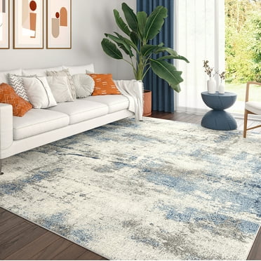 Chelsea Contemporary Abstract 6'7'' x 9'3'' Navy and Blue Polypropylene Indoor Area Rug, 6.7' x 9'