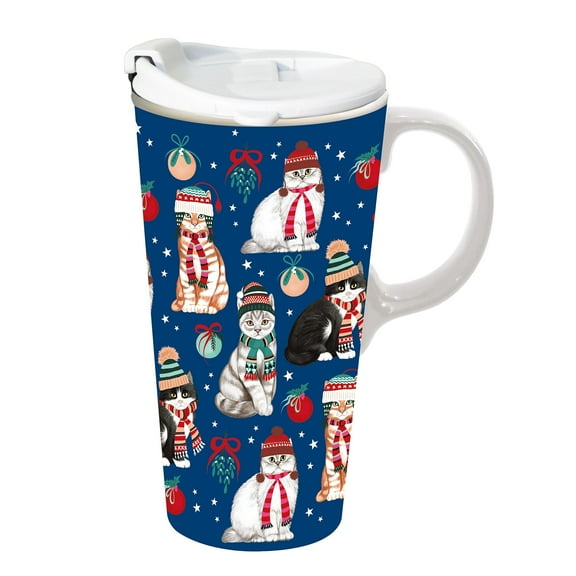 Ceramic Perfect Travel Cup, 17oz, w/ Gift Box, Winter Cats