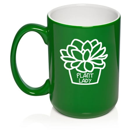 

Plant Lady Funny Succulent Plant Ceramic Coffee Mug Tea Cup Gift (15oz Green)