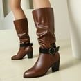 thumbnail image 4 of YLYL Women's Slouchy Mid Calf Boots Buckle Strap Wide Calf Chunky Mid Heel Pointed Toe Fashion Fall Winter Boots, 4 of 9