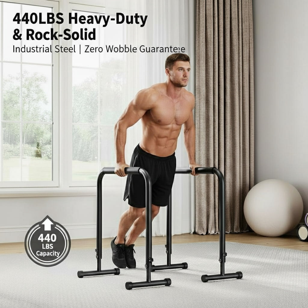 Heavy Duty Dip Bar Station 440LBS, Adjustable Height 32-36", Portable for Home Gym Calisthenics