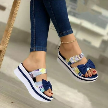 

Zpanxa Slippers for Women Summer Ladies Flowers Slippers Sandals Casual Women s Shoes Bow Buckle Slippers Flip Flops for Women Blue 37