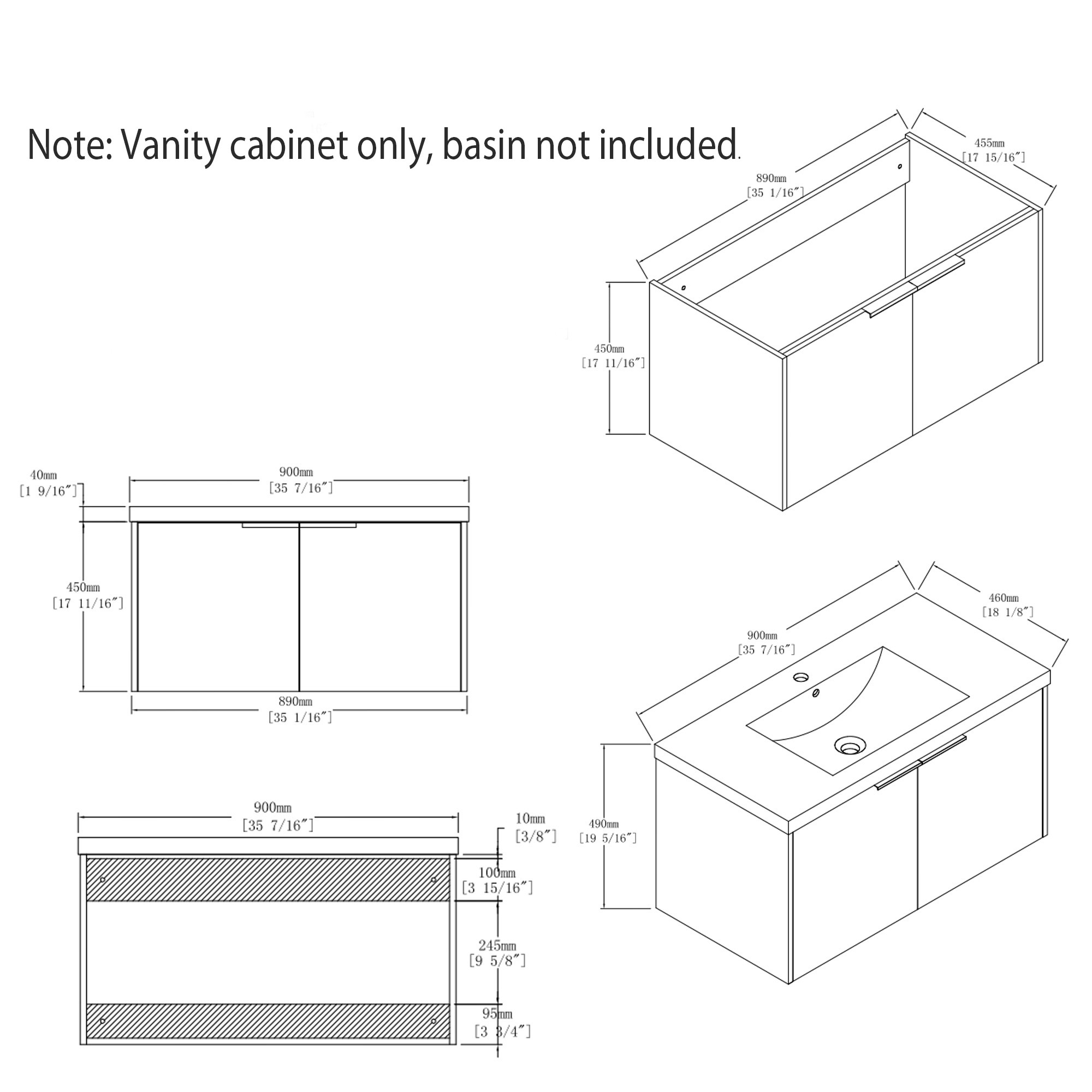 Leumius 36" Floating Bathroom Vanity Cabinet,Soft-Close Double Doors,Wall Mounted Cabinet Set Bathroom Vanity for Small Space,Cabinet Only,White