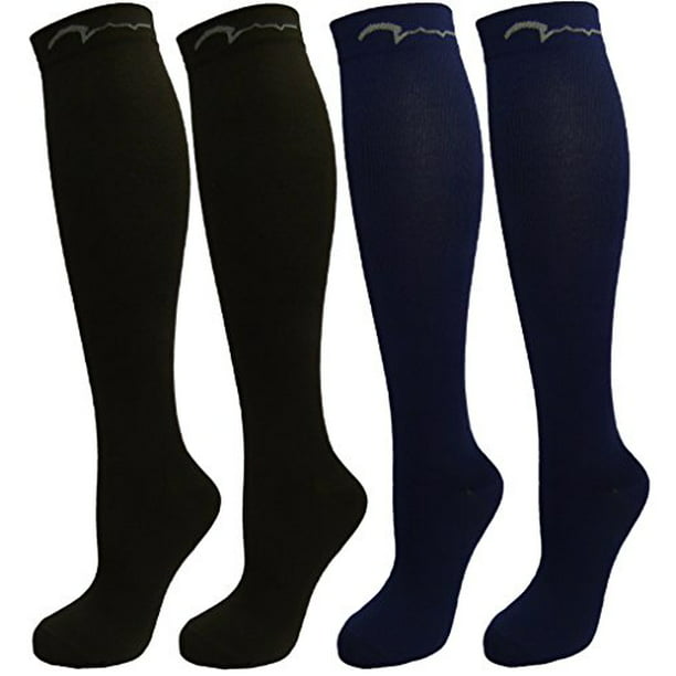 4 Pair Small Extra Soft Assorted Compression Socks, Moderate/Medium  Graduated Compression 15-20 mmHg, for Men and Women. Nurses, Running, Travel  & Flight Knee-High. 2 Black, 2 Navy 