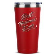 Best Husband Ever - 16 oz Red Insulated Stainless Steel Tumbler w/Lid Mug - Birthday Valentines Fathers Day Christmas Gift Ideas from Wife - Funny Present Idea for Groom - Unique Gifts Mugs Presents