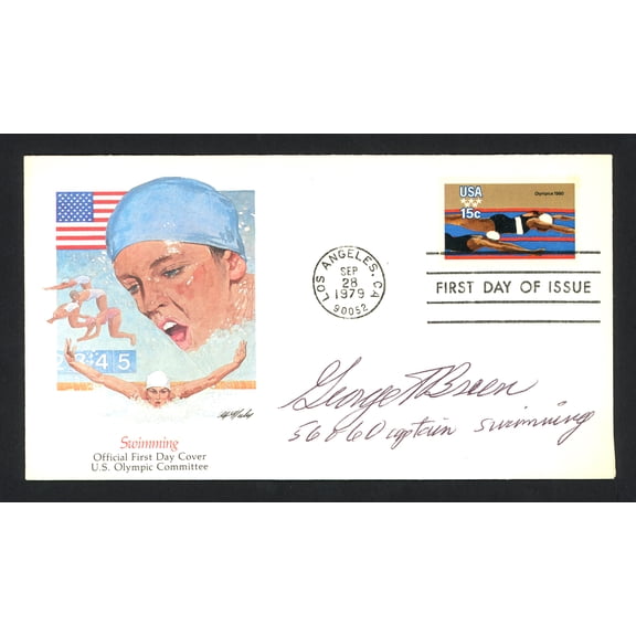 George Breen Autographed First Day Cover Olympic Swimmer SKU #159608