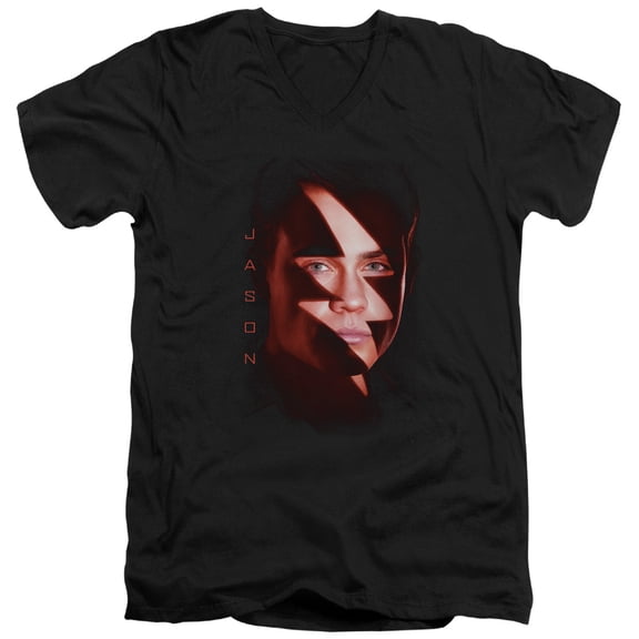Power Rangers Jason Bolt Adult V-Neck T-Shirt 30/1 T-Shirt Black
