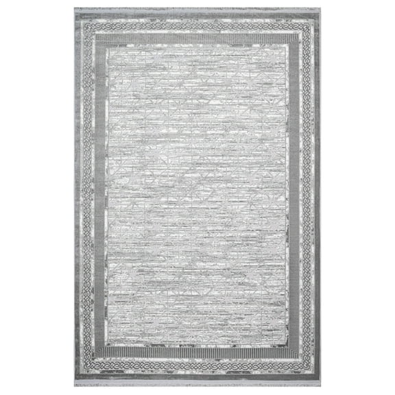 Keyster Grey Framed Acrylic Area Rugs for Living Room Jacquard Textured Modern Rugs Soft Geometric Rug for Bedroom Mid Century Washable Rug Non-Slip Bohemian Perfect for Dining Room Office