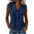 thumbnail image 3 of Lcziwo Button Down Tank Tops for Women Dressy Summer Business Work Blouses Sleeveless Peter Pan Collar Cute Shirts Navy,L, 3 of 8