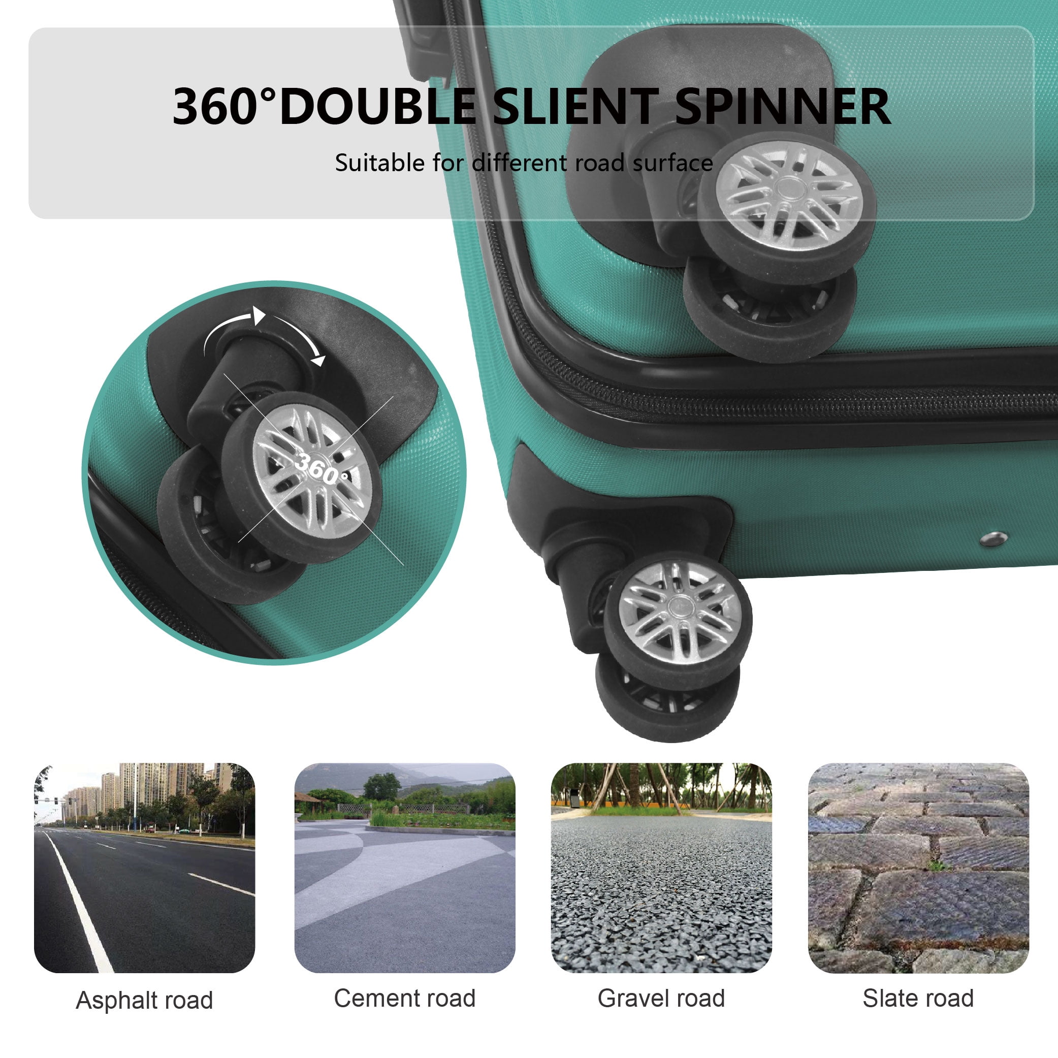 MAYEERTY 3-Piece ABS Luggage Set, Spinner Wheels, TSA Lock, Lightweight Suitcase, Aqua Green