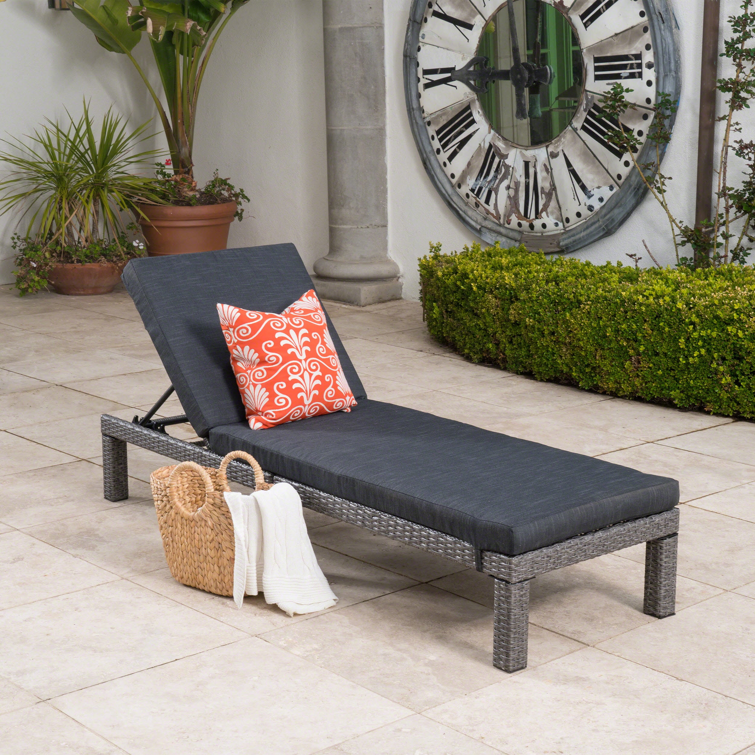 Outdoor Frame Chaise Lounge with Cushion for Patio Poolside, Black
