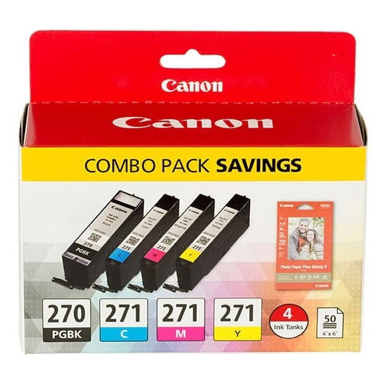 Canon Combo Pack: PGI-270, CLI-271 Inks & Glossy Photo Paper, 50