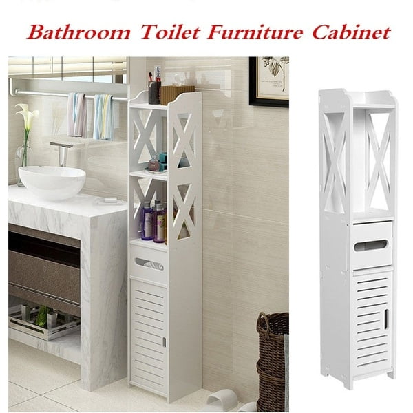 31.5 x 6.1 x 5.9inch Bathroom Toilet Furniture Cabinet Easy to Install Wood Cupboard Shelf Tissue Storage Rack Bathroom Storage Cabinet