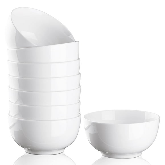 10 Ounce Porcelain Bowls Set 8 Pack Premium White Ceramic Bowls for Cereal, Soup, Salad, Pasta, Prep, Rice, Ice cream, Microwave & Dishwasher Safe