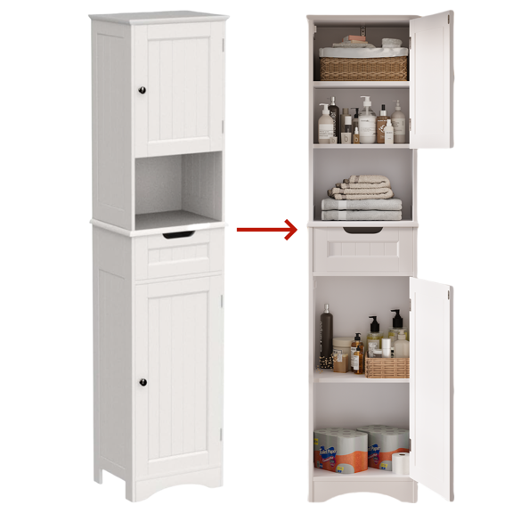 Tall Bathroom Cabinet with Adjustable Shelves - Stylish White Storage Cabinet with Doors, Perfect for Bathroom, Kitchen, or Living Room