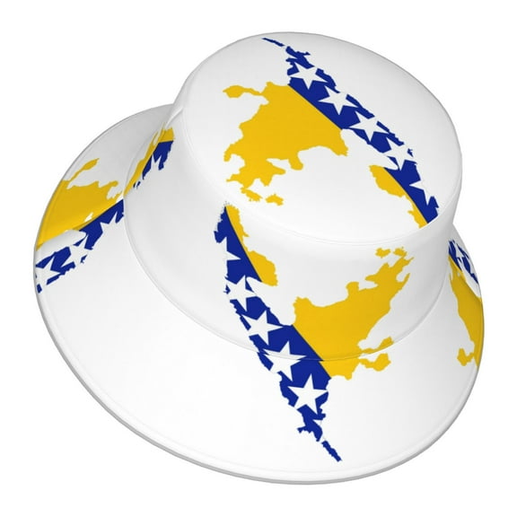 Bosnian Flag Map Bucket Hat With Reflective Stripe Beach Sun Fishing Hat Reversible For Men Women