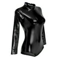 thumbnail image 2 of IBTOM CASTLE Women's Dance Ballet Leotards Long Sleeve Metalic Shiny Leather Turtleneck Gymnastics One Piece Lycra Bodysuits Dancewear L Black, 2 of 8