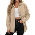 thumbnail image 3 of Button Down Shirt for Women Solid Color Corduroy Shirt Oversized Lapel Top with Front Pockets for Layering, 3 of 7