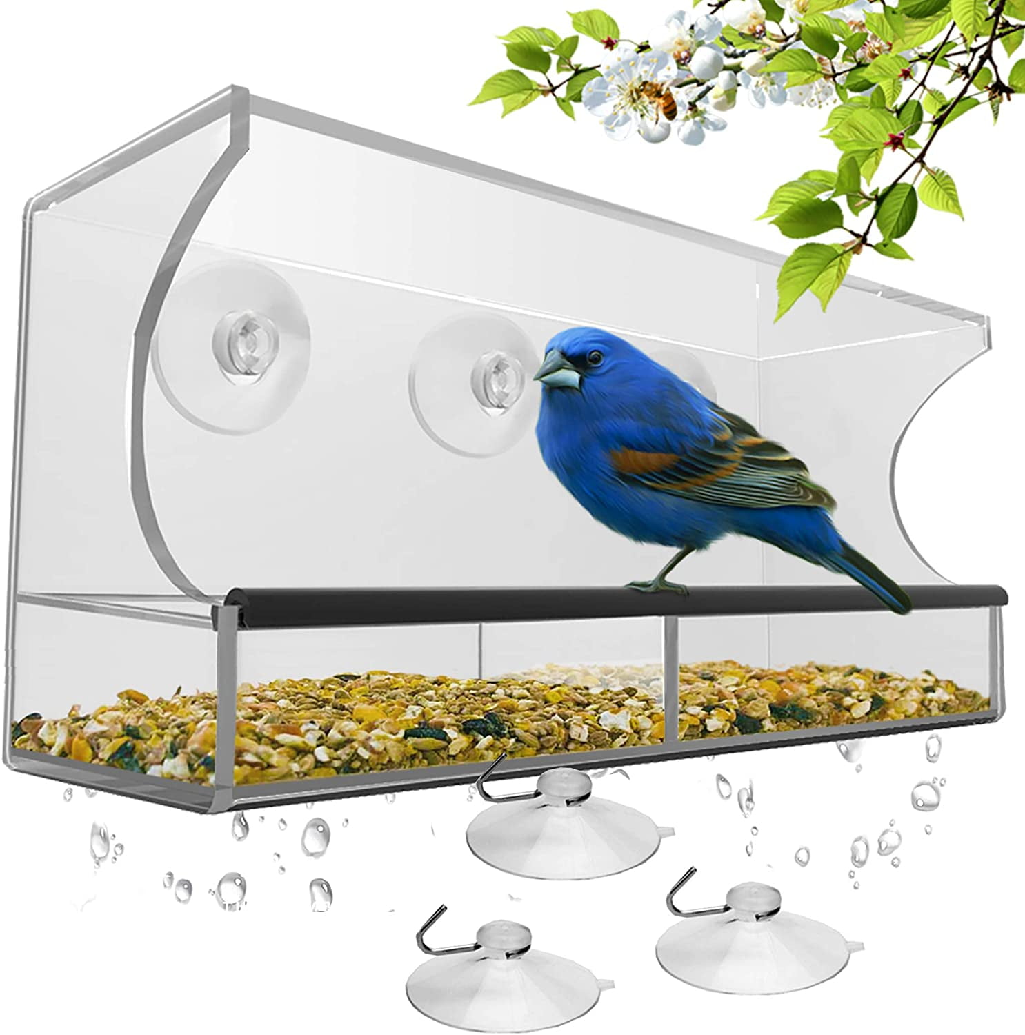 Window Bird Feeder with Strong Suction Cups and Seed Tray, Outdoor