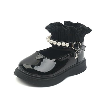 

SIMANLAN Girl s Patent Leather Shoe Princess Flats Magic Tape Mary Jane Girls Platform Loafers Children Soft Sole Dance Shoes Black 4C