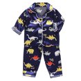 thumbnail image 4 of EnJoCho Toddler Kids Home Pajamas Baby Boys Girls Satin Cartoon Button Down Shirt Tops Long Pants Silk Sleepwear Outfits Loungewear Set Children 2 Pieces PJS, 4 of 4