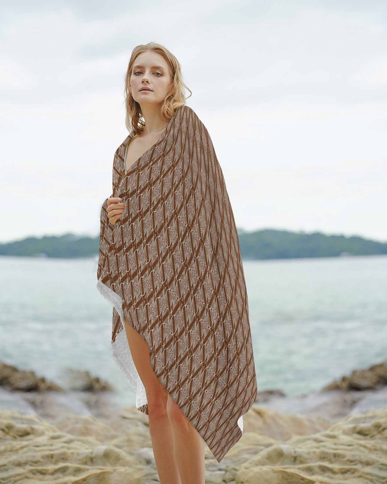 Brown Abstract Beach Towels Oversized Super Absorbent, Modern Geometric Contemporary Art Lightweight Bath Towel Quick Dry Sets For Bathroom/Pool/Rv Camping/Beach Play/Gym Room/Picnic 30"x60"