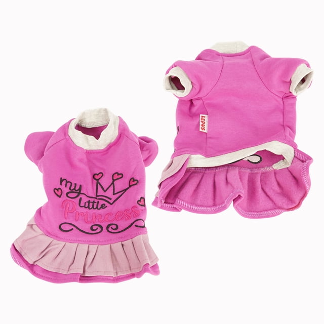 SussexHome Pets Small Dog Dress for Small Dogs for Winter - Washable Cute Dog Sweater Dress - Full Coverage Embroidered Dog Sweater for Girls - Fuschia