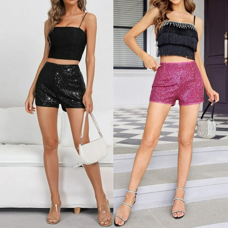 Women s Sequin Glitter Shorts High Waisted Sparkly Stretch Booty Shorts for Clubwear Rave Party Colorful x Large Size Walmart