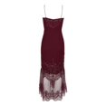thumbnail image 3 of Aidan Mattox Spaghetti Strap Embellished Bodycon Zipper Back Illusion Crepe Dress-WINE / 14, 3 of 4