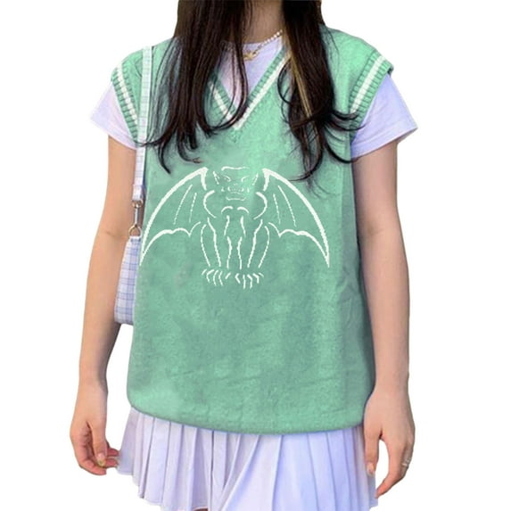 Okbabeha Women’s V Neck Sleeveless Animal Pattern Loose Knit Sweater Vest