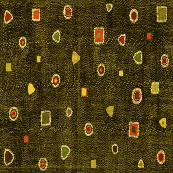 Ahgly Company Machine Washable Indoor Square Abstract Yellow Contemporary Area Rugs, 8' Square
