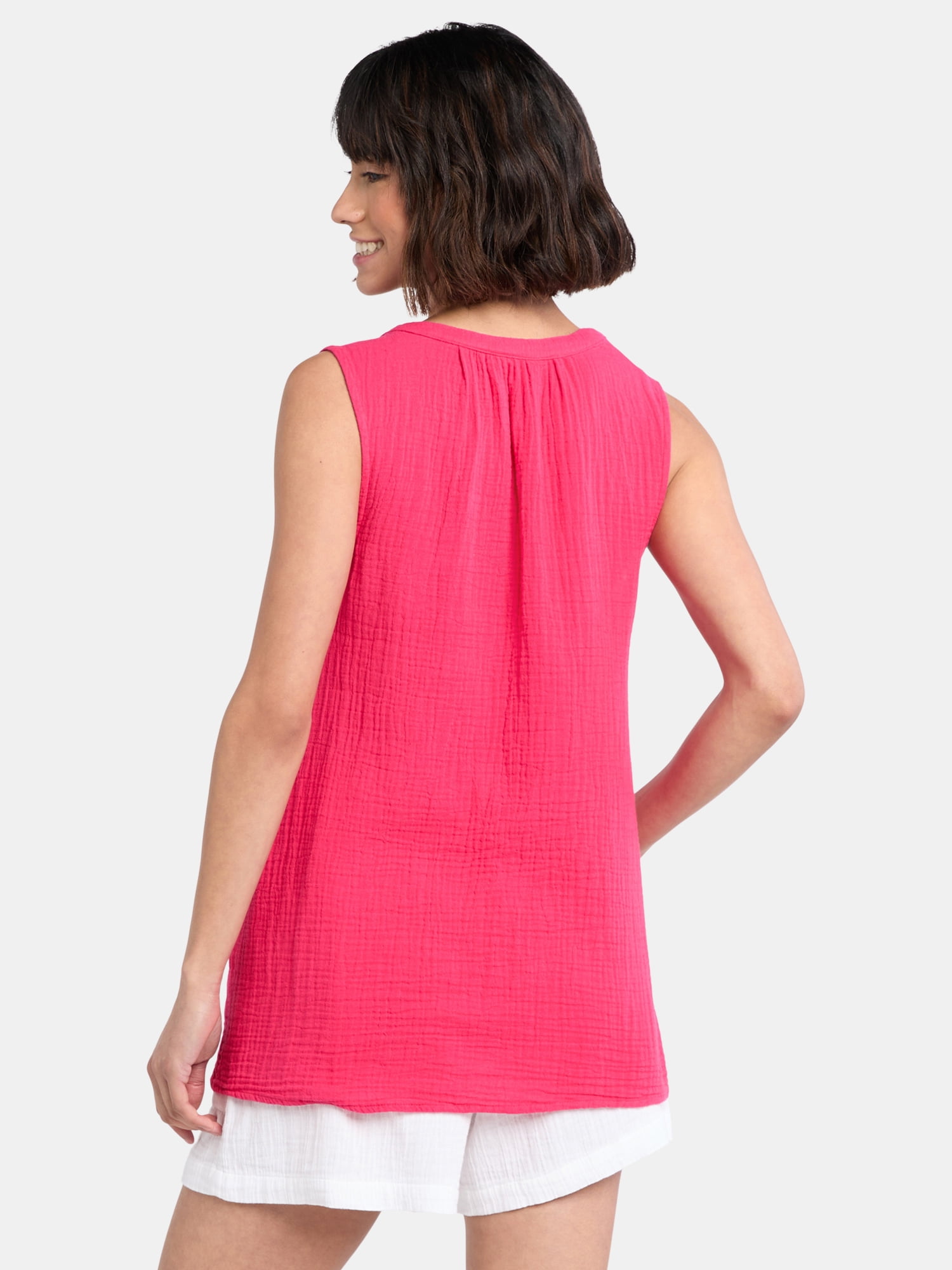 Time and Tru Women's Double Cloth Cotton Tank Top, Sizes XS-XXXL