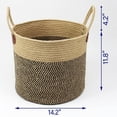 thumbnail image 3 of Cesta grande de yute tejida con asas, cesta de yute natural para ropa, manta para decoración del hogar, 14 x 14 x 12 pulgadas, paquete de 1, negro y yute, 3 of 9