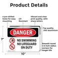 thumbnail image 2 of (2 Pack) No Swimming No Lifeguard On Duty OSHA Danger Sign 10 Inch X 7 Inch Indoor / Outdoor Rust-Free Aluminum Metal Signs for Workplace, Workshop, and Construction Site, Made in the, 2 of 8