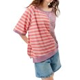 thumbnail image 2 of Women Oversized Summer Short Sleeve Striped Color Block Loose Fit Tops T Shirts, 2 of 6