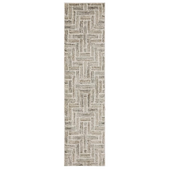 HomeRoots 508474 2 x 8 ft. Beige & Ivory Geometric Power Loom Runner Area Rug