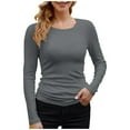 thumbnail image 2 of Lixiuxyad Ladies Fashion Fit Loose Crew Neck Slim Top Solid Color Long Sleeve T Shirt Trendy Casual,Gray S, 2 of 5
