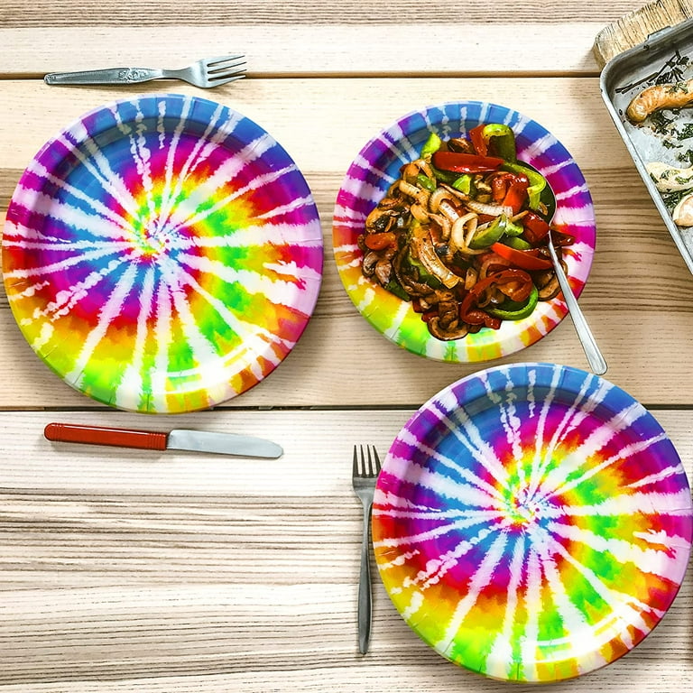 81Pcs Tie Dye Party Tableware Set Serves 8, Hippie Party