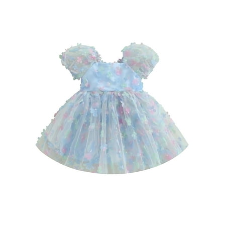

Toddler Baby Girl Princess Dress Puff Sleeve Tulle Dress Flower/Butterfly A-line Birthday Party Tutu Dress Prom Gown