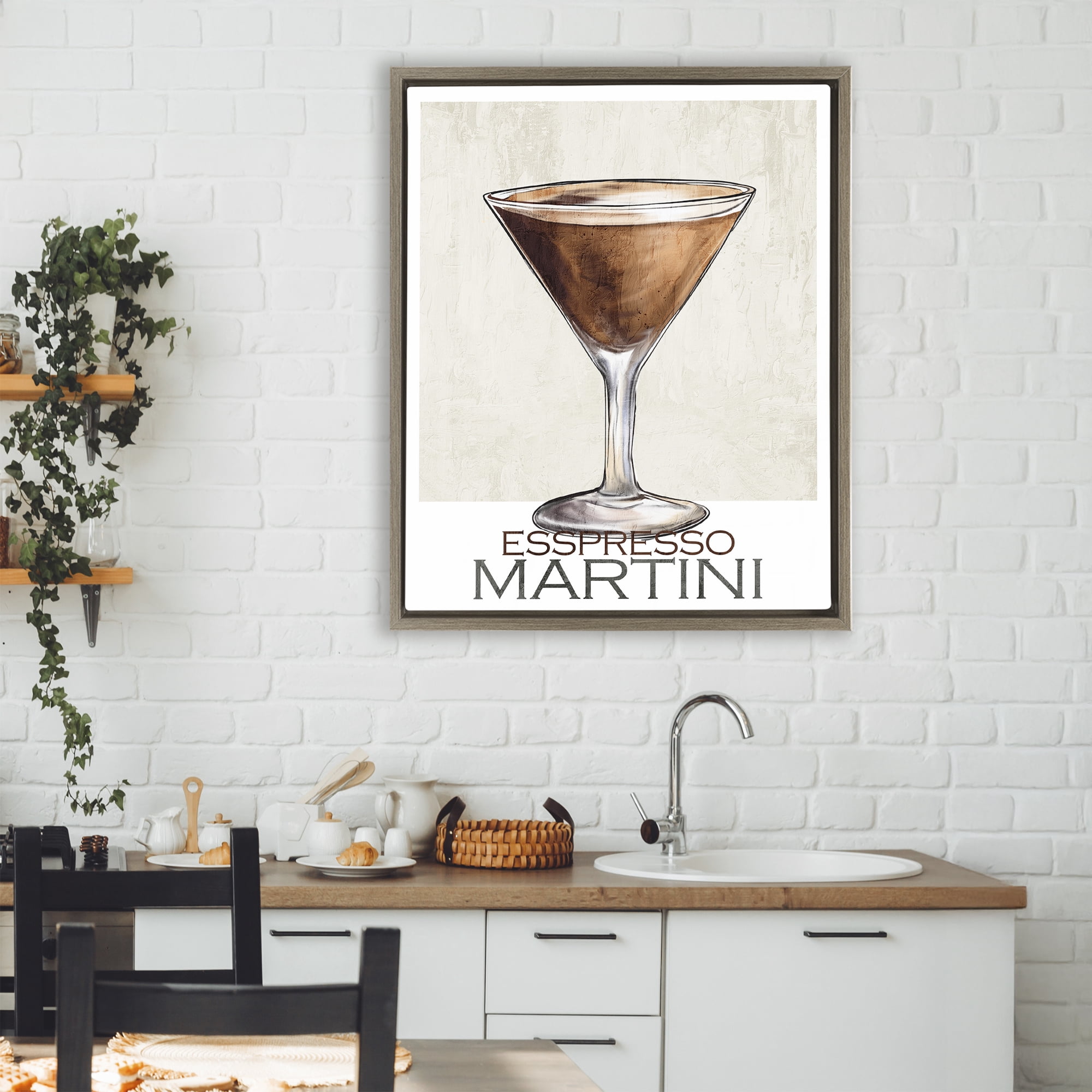 Stupell Industries Sophisticated Espresso Martini Brown Framed Floater Canvas Wall Art, design by Kim Allen